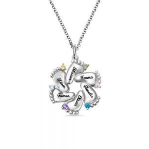 Collar personalizado con piedra natal de pies de bebé para madre
