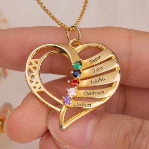 Collar familiar con nombre personalizado y piedra natal para mamá