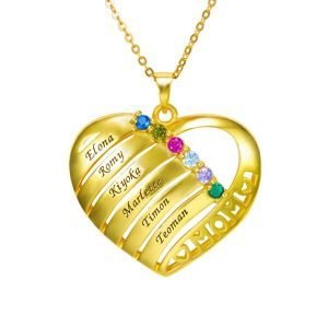 Collar de piedra natal de la familia con colgante de corazón grabado