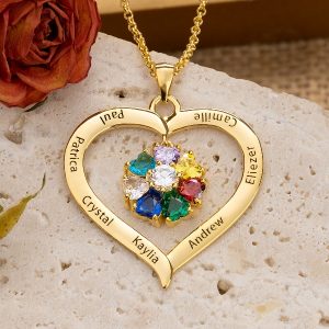 Collar personalizado con piedra natal de corazón con grabado