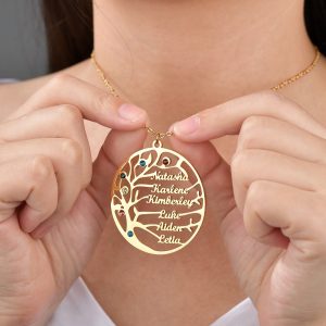 Collar personalizado con nombre de árbol genealógico Collar con piedra natal