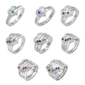 Personalized Heart Birthstone Sterling Silver Ring